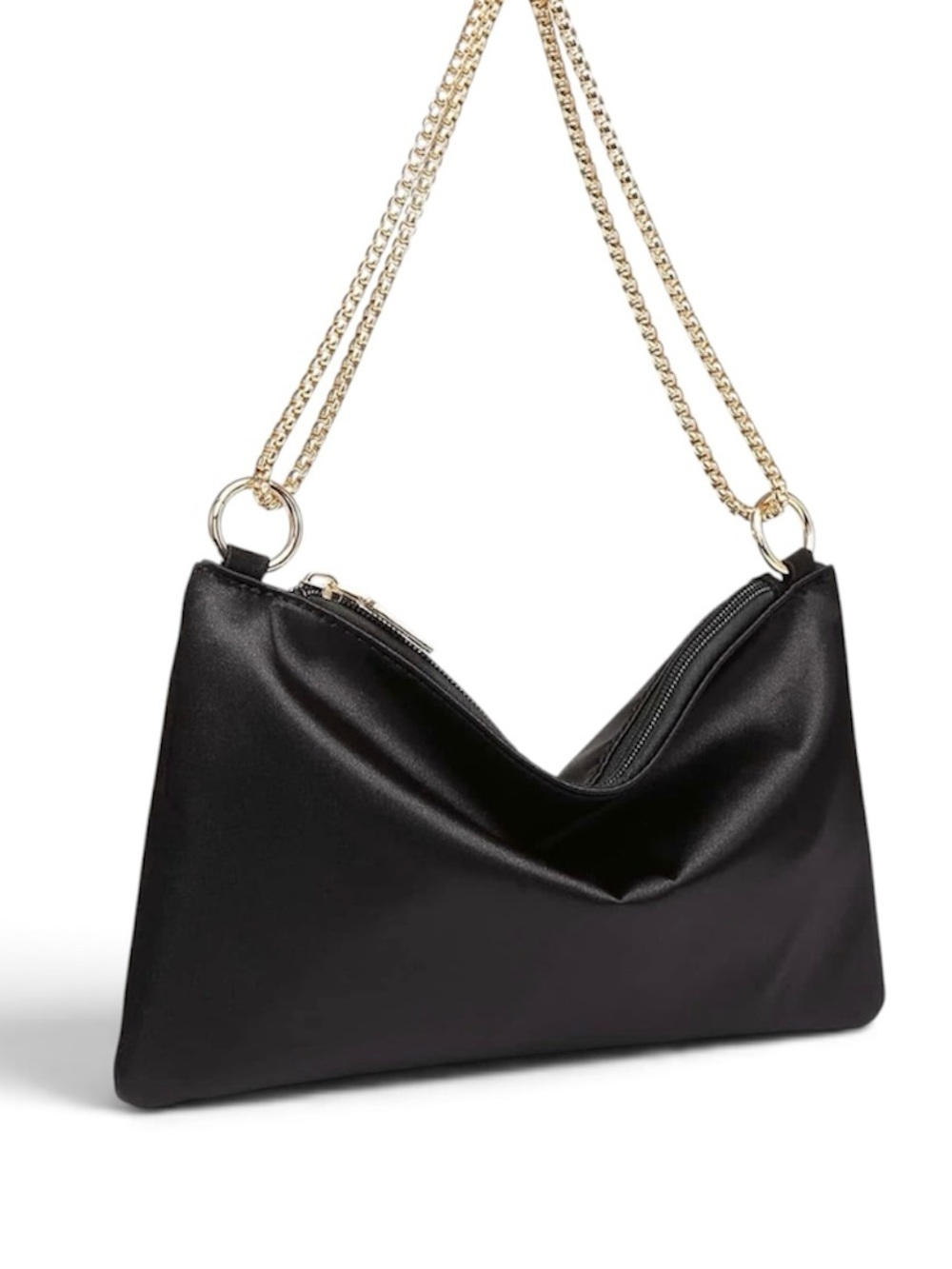 NWT Black Satin Evening Shoulder Bag Gold Chain Strap Cocktail Party Purse✨